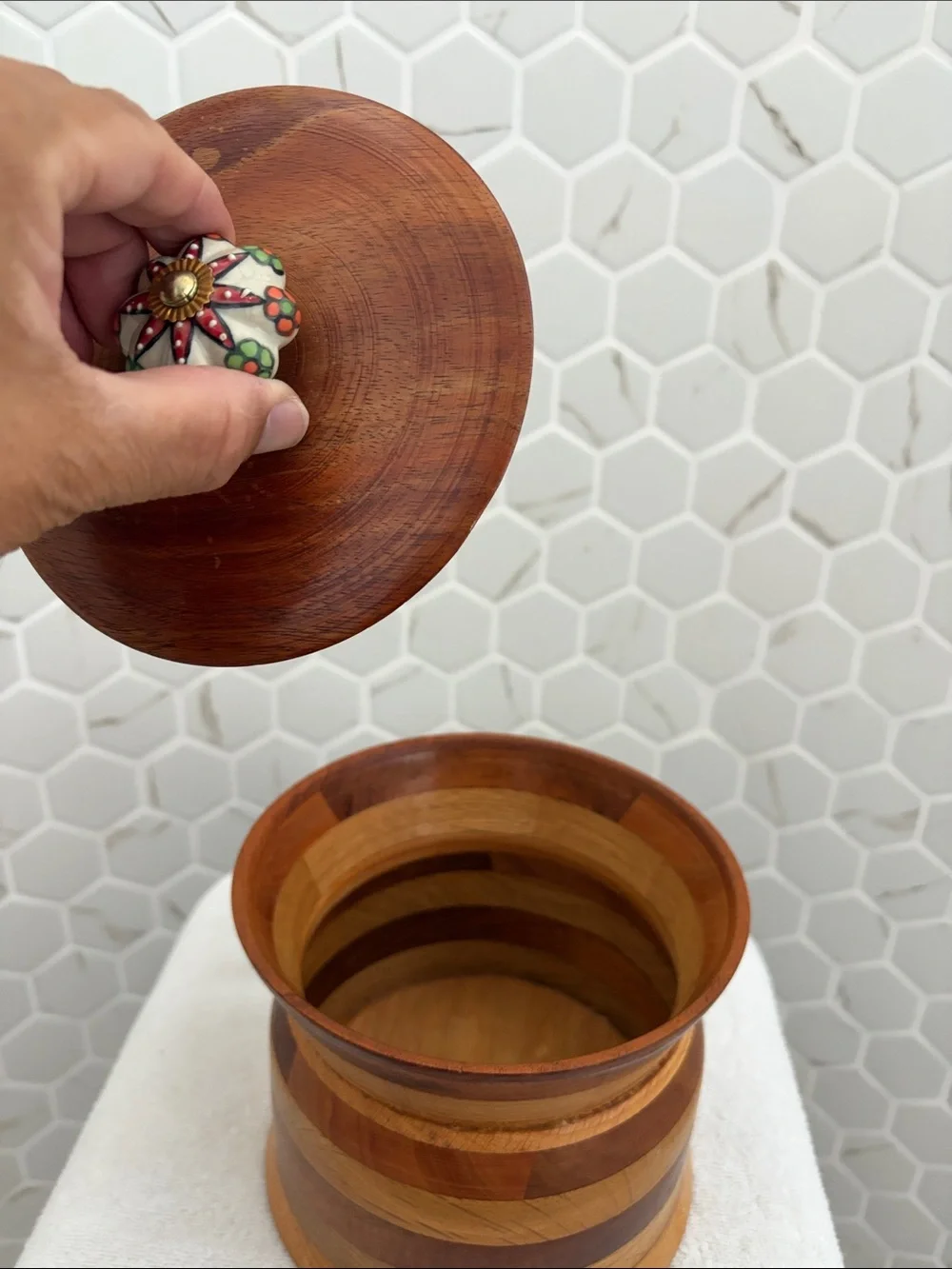 Handmade Wooden Storage Jar - Brown